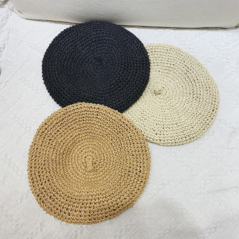 Summer Weave Beret Female Straw Hats For Women Spring Autumn Flat Sun Hat Breathable Casual Holiday Artist Beach Cap Chapeau 4