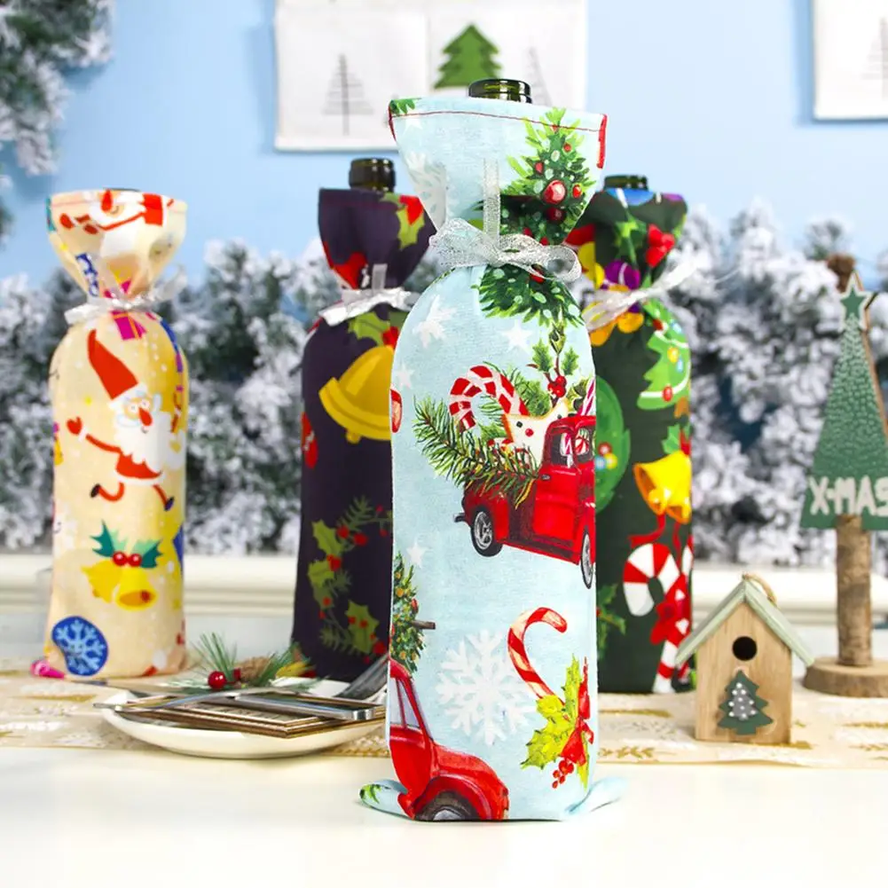 

new Christmas Wine Bottle Cover Tree Santa Snowman Xmas Table Decor Wine Bottles Covers Sleeve Bag Christmas Decoration for Home