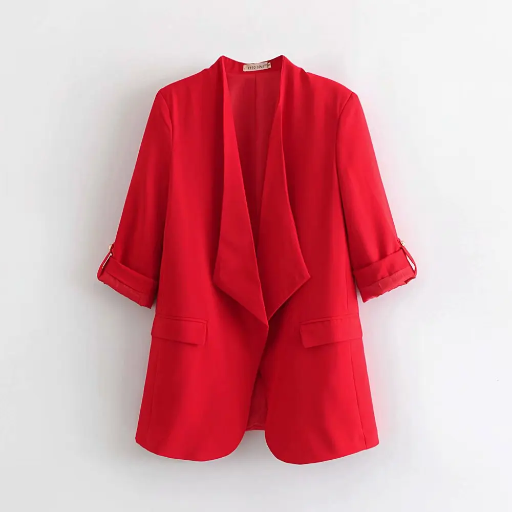 

2019 Western Style Solid Color Fold-down Collar Sleeves Suit Jacket Women's Y-8957