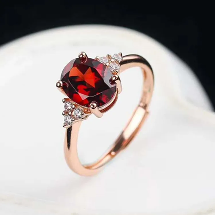 

925 Sterling All-Natural Red Garnet Ring Net through Red Crystal Beautiful Classic Simple Support CIQ