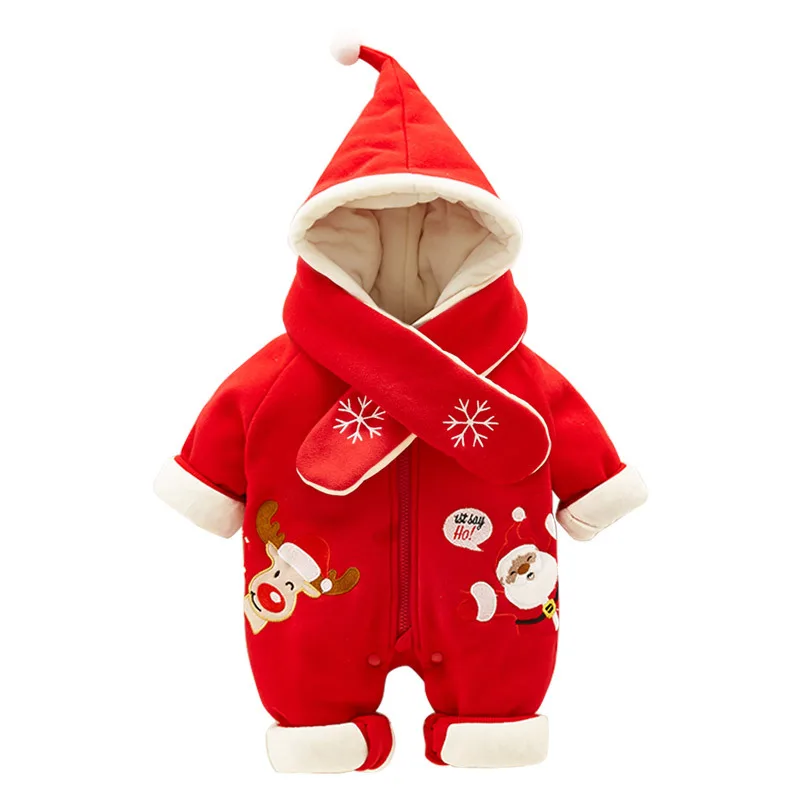 Плотные теплые детские комбинезоны Рождественская Одежда для новорожденных