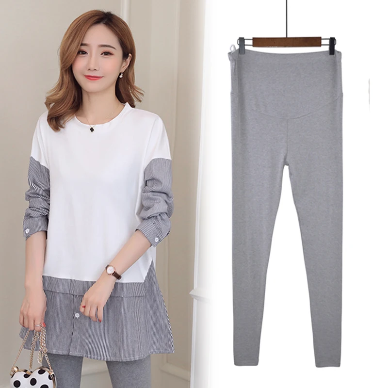 top and Legging Осенний Модный комплект для беременных, спортивные костюмы, Одежда для беременных, куртка для отдыха и Леггинсы для беременных женщин, одежда - Цвет: top and Legging
