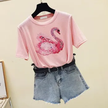 

Sequins T-shirt Short-sleeved T-shirt Women's cec Super fire Students New Korean Harajuku Tee Wild Ins Tide Tops Female