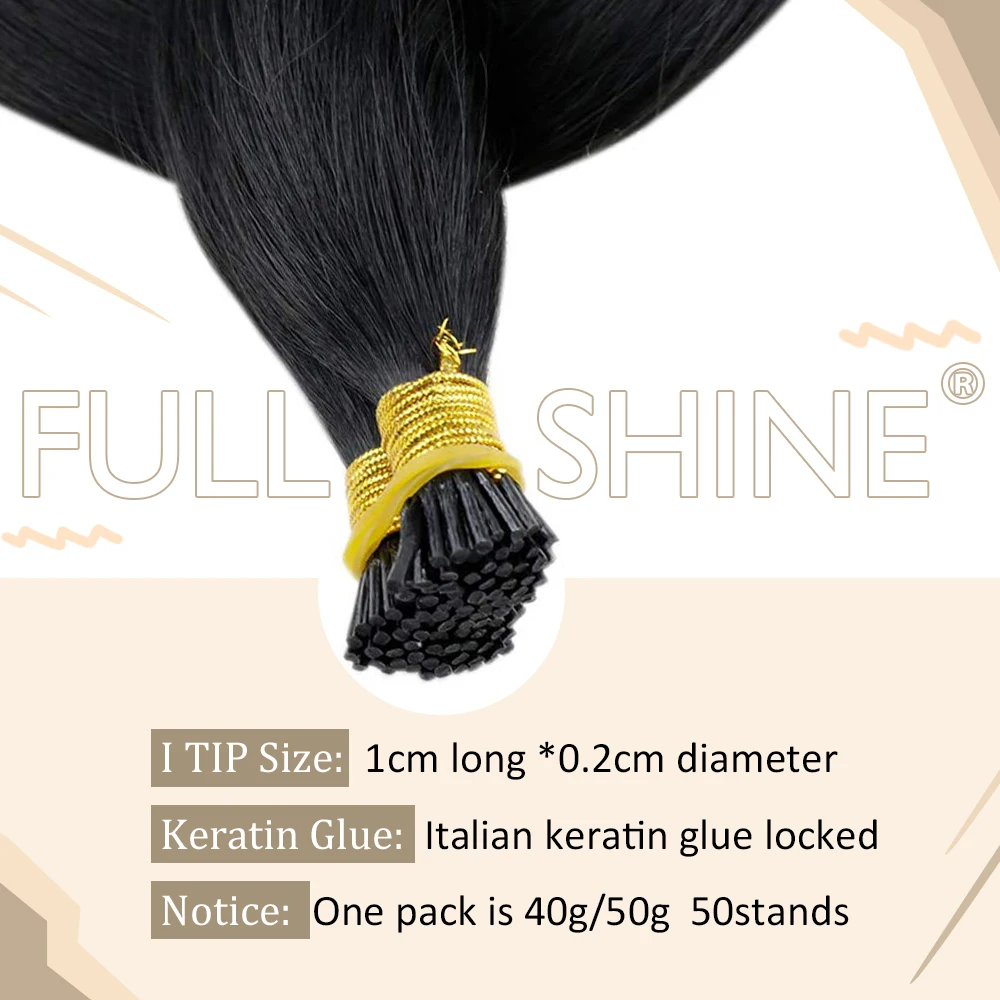 Full Shine I Tip Hair Extensions Pure Color 40 Grams Keratin Micro Bead Machine Remy Pre Bonded Soft Straight Hair For Women