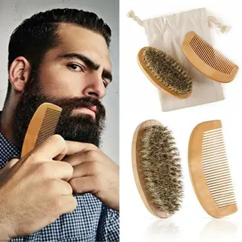 

Men's Boar Bristle Beard Brush and Combb Beard Care Comb Grooming Kit