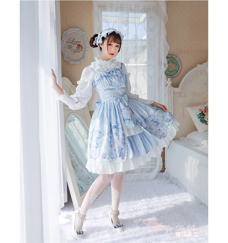 

Princess tea party sweet lolita dress vintage lace bowknot cute printing victorian dress kawaii girl gothic lolita jsk loli cos