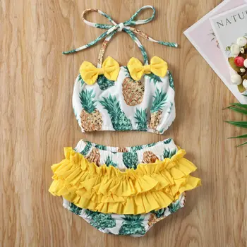 

US Stock 2PCS Baby Girl Summer Yellow Swimwear Kids Children Bikini Set Swimsuit