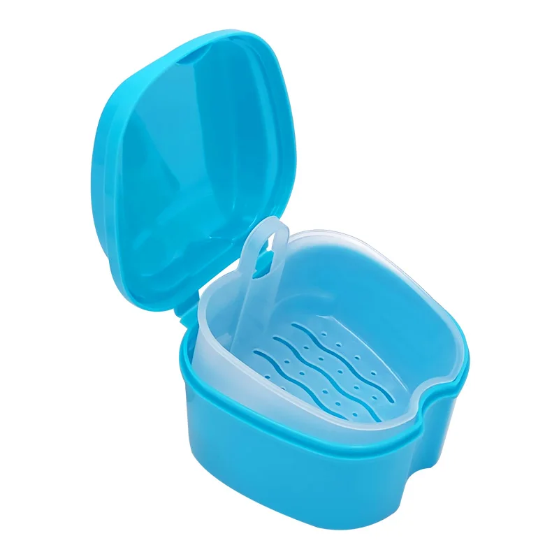 Denture Bath Box Case Portable Plastic Dental False Teeth Storage Box with Hanging Net Container Clean Denture Accessories