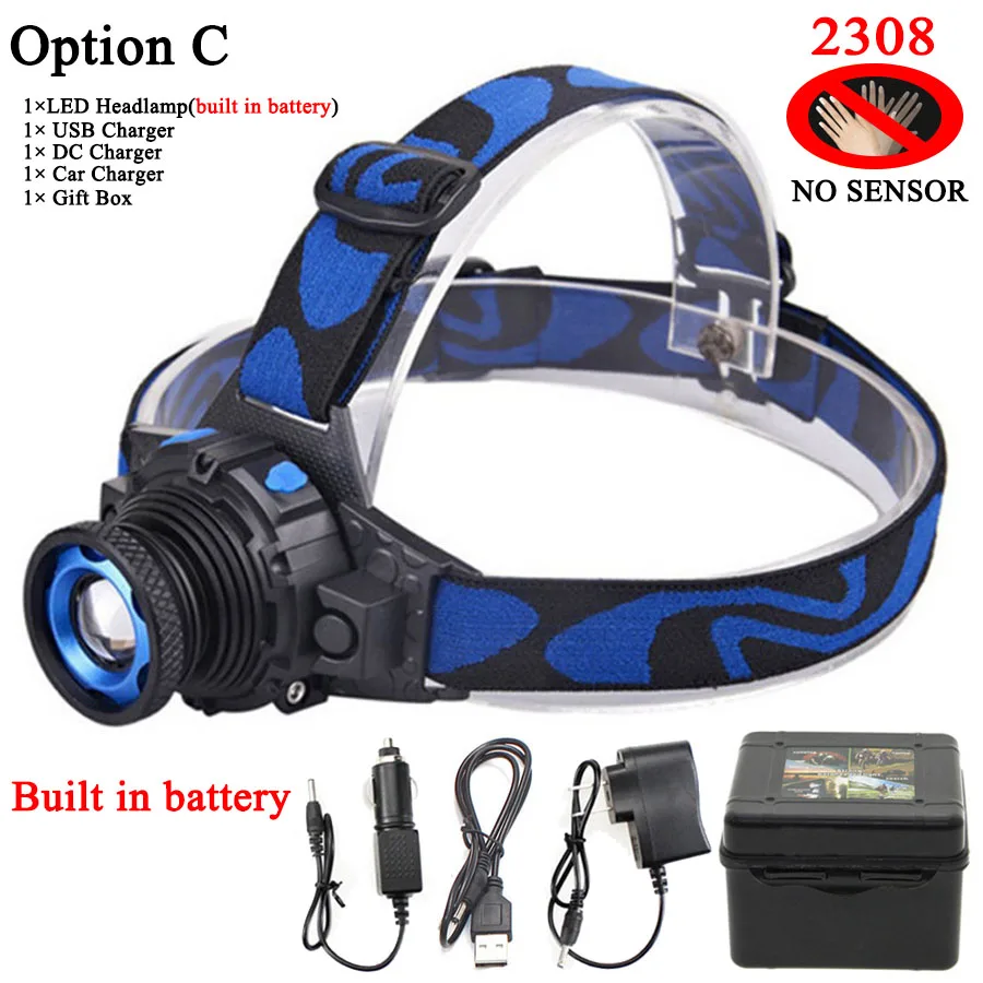 C Litwod Z302308 Q5 Led Bright Headlamp Head Light Head Flashlight LED Headlight Build-in Rechargeable Battery Head Lamp Zoomable - Испускаемый цвет: C