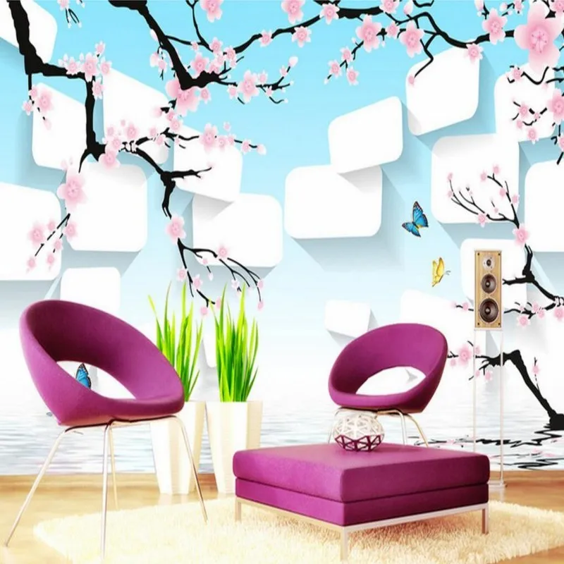 

Drop Shipping Modern Minimalist Design Wallpaper 3D Plum Reflection Bedroom Restaurant Balcony Backdrop Wall Murals Wallpaper