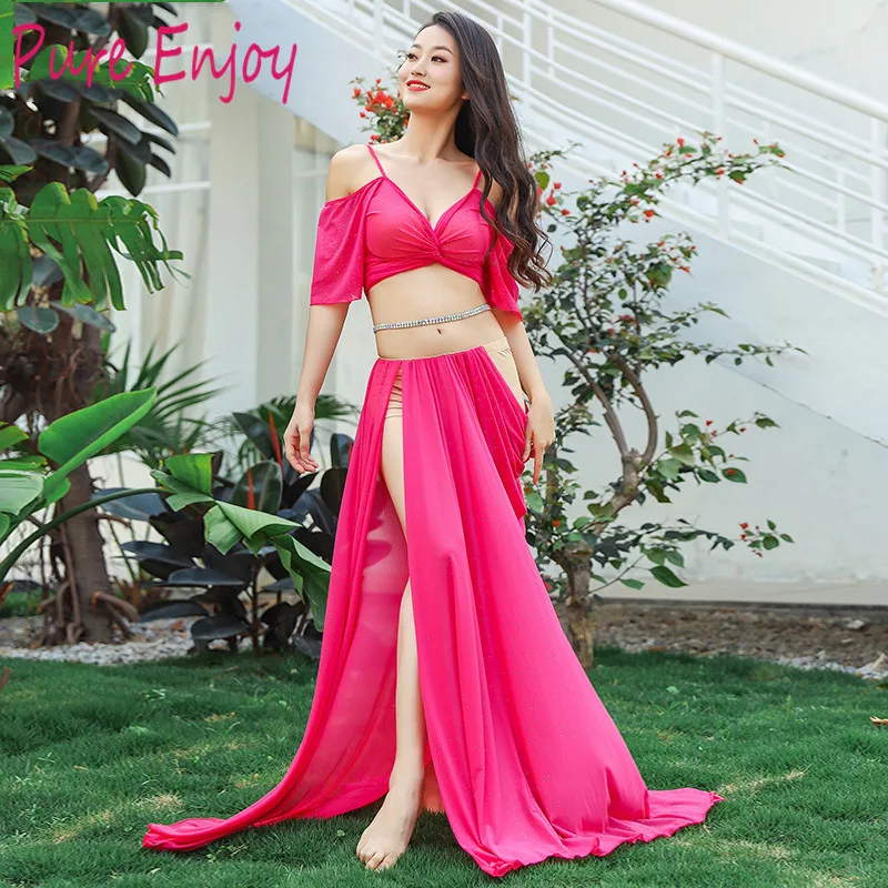 

2019 Hot Sell New Arrival Women Bellydance Costume 3 Piece Set Silver Shine Fabric Oriental Dance Outfit Red
