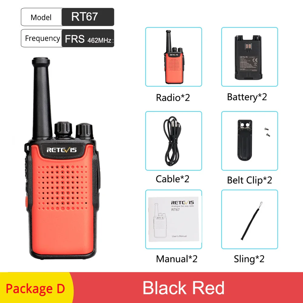 Package D 2 шт. Retevis RT667/RT67 портативная рация PMR радио PMR 446 VOX Немагнитный динамик 3000mAh двухстороннее радио Comunicador рация - Цвет: Package D