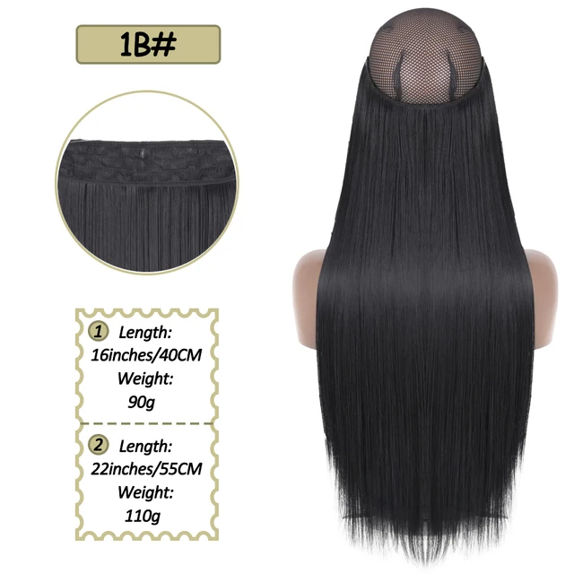 Synthetic No Clip Halo Hidden Hair Extension Ombre Artificial Natural Fake False Long Short Straight Hairpiece Blonde For Women 1B