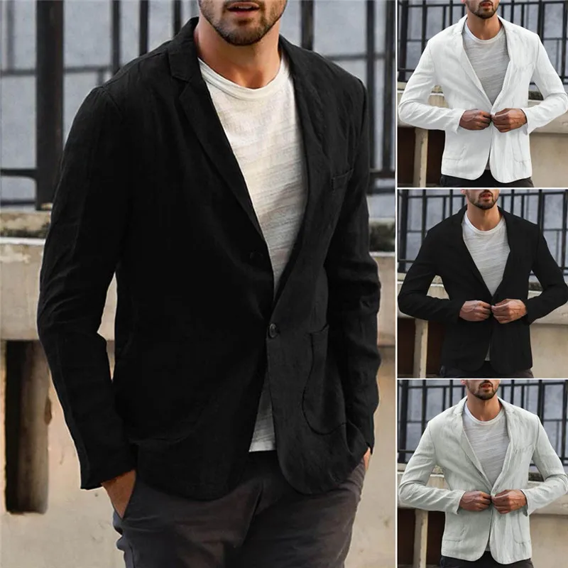 Новое поступление Мужской Блейзер льняная куртка приталенное пальто