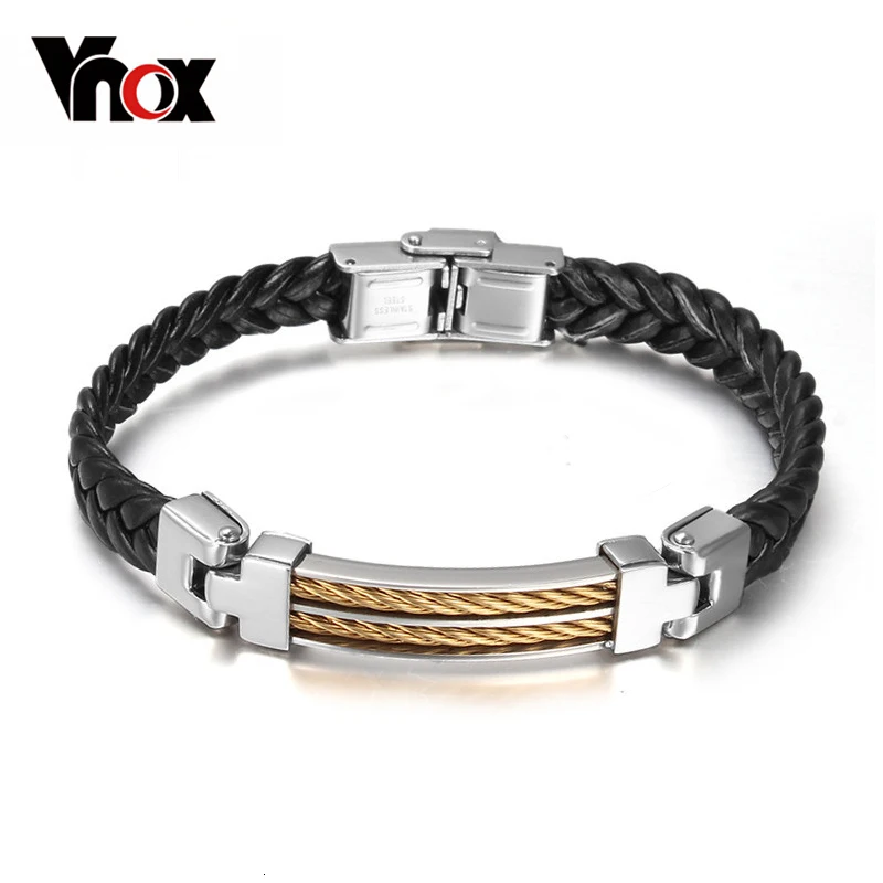 Vnox модные черные Кожаные браслеты Для мужчин Jewelry Проволока из нержавеющей стали Лидер продаж Aliexpress панк подарок