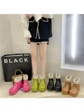  2021 Women's Ankle Boots Platform Women Chelsea Boots Round Toe Band Thick Sole Ladies Shoes Plus Velvet Mid-tube Rain Boots 