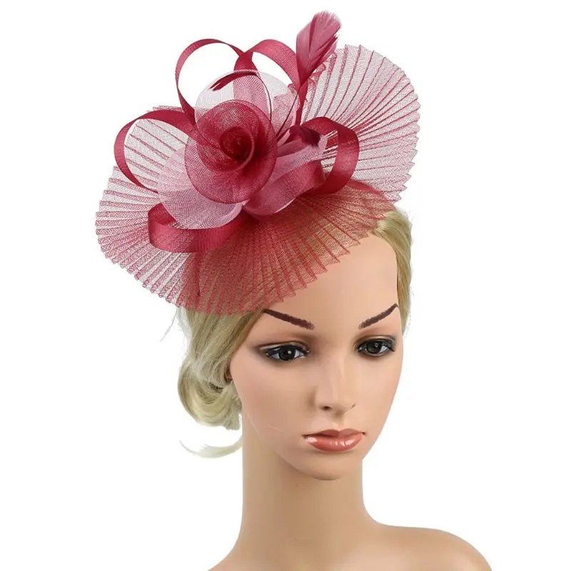 Women Fascinator Hat Flower Feathers Fancy Ribbons Net Mesh Tea Party Banquet 517D