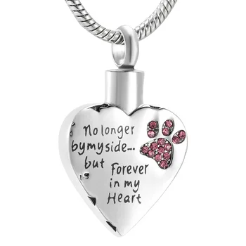 

but Forever in my Heart" Funeral Casket Pet Urn Necklace 1 Paw Engraving Heart Cremation Pendant "no longer by my side,