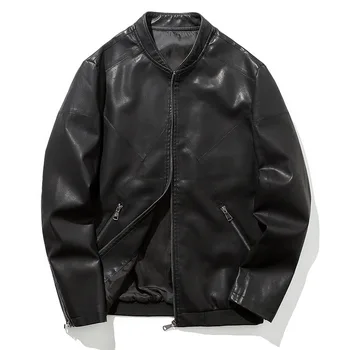 

2020 Men Autumn New Style YOUTH Casual Leather Coat YOUTH Slim Fit Biker Stand Collar Leather Jacket