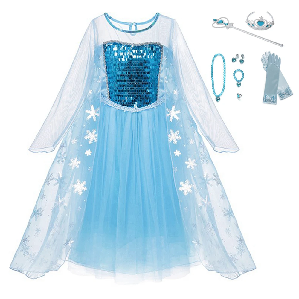 

Tulle Ball Gown Dress For Girls Elsa Costume Princess Dress Kids Christmas Party Cosplay Outfit Sequins Mesh Girl Dresses