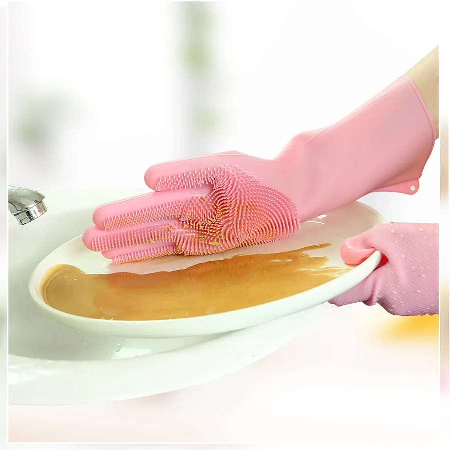 

Silicone Magic Dish Washing Gloves Kitchen Dishwashing Cleaninig Brush Household Multipurpose Scrub Gloves AT116