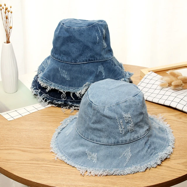 Cotton Denim Bucket Hats - Beach Visor Summer Hat Women Fashion Headwear  1pc Set | eBay