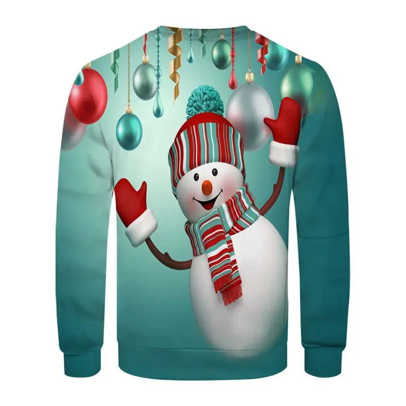 Christmas Couple's 3-D Printed Men and Women Tops Cotton Long-sleeved T Shirt Round Collar Christmas Blouse Casual Tee 4S13 (38)