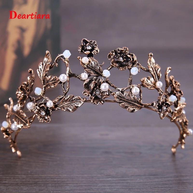 

Vintage Copper Flower Pearl Tiara Photography Headpiece Birthday Wedding