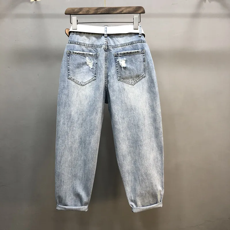 European Ripped Jeans Women 2020 Summer Jeans Woman New Harem Pants Ins Irregular Hole Stickers Loose Hot Drill Jean Pants Girls