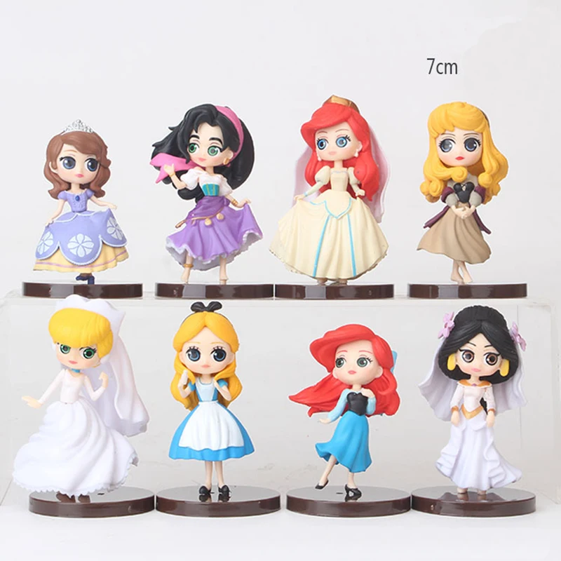 8pcs Lot Disney Princess Wedding Dress Qposket 7cm Figure Toys Jasmine Alice Cinderella Cake Decoration Birthday Christmas Gift Action Figures Aliexpress