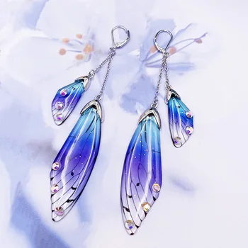 

Handmade Fairy Simulation Wing Earrings Insect Butterfly Wing Drop Earrings Foil Rhinestone Earrings Romantic Bridal Jewelry NEW