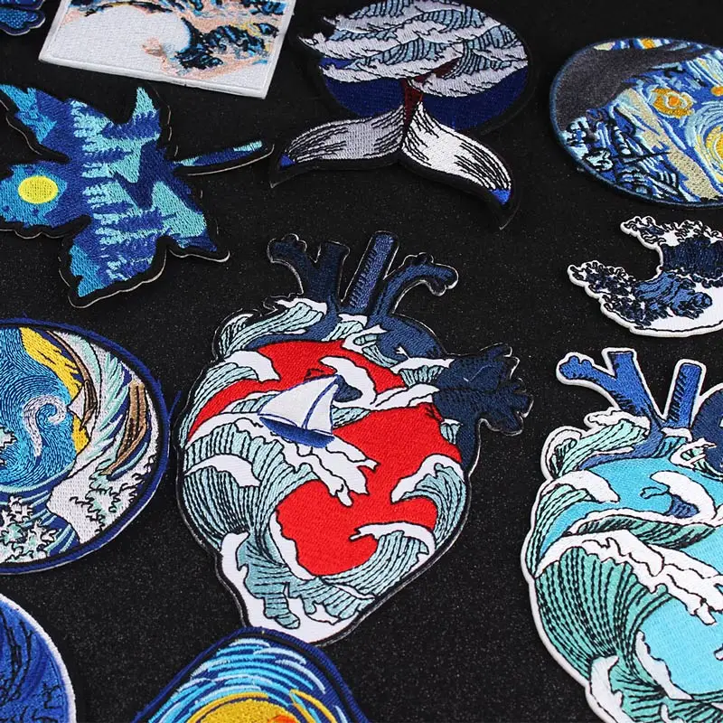

Blue Seas Heart Patch Iron On Patches For Clothing Stripe Stickers Badge Embroidery Patch Applique On Clothes Sewing Accessories