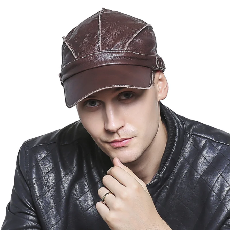 

Male hat men's Caps fashion leisure spring autumn winter thin style leisure flat hats sheep Leather Hats Men Visors
