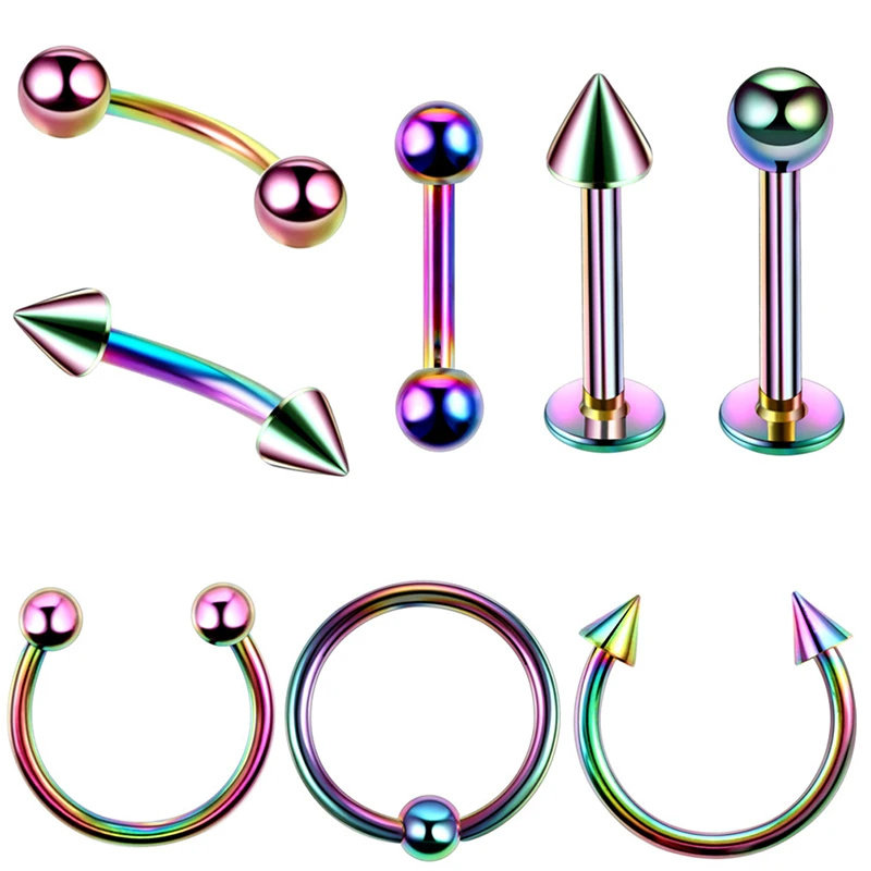 8PCS/Set Stainless Steel Eyebrow Bar Lip Nose Pircing Ear Studs Stainless Steel Mixed Body Jewelry Fashion Piercing