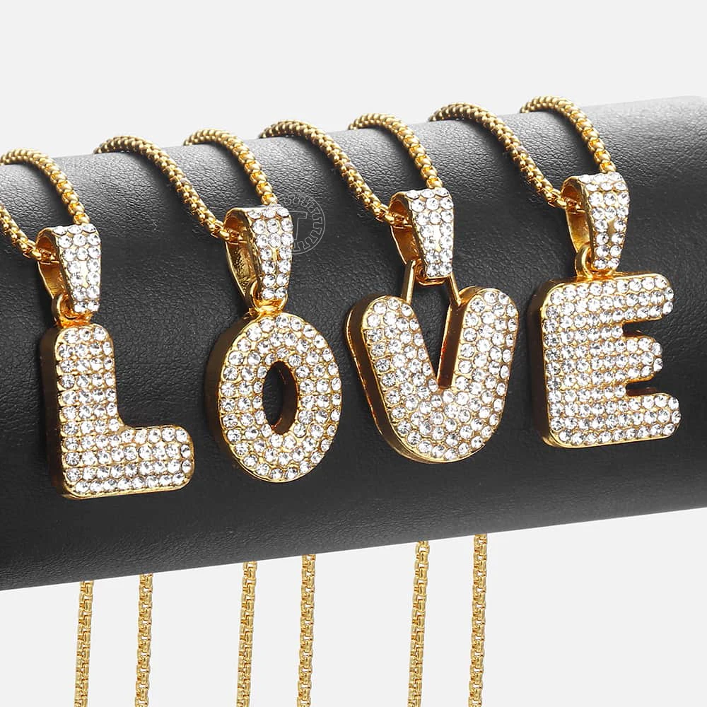 A-Z 26 Initials Pendant Necklace For Women Men Paved Rhinestone Letter Chain Gold Color Fashion Jewelry DGP398 | Украшения и