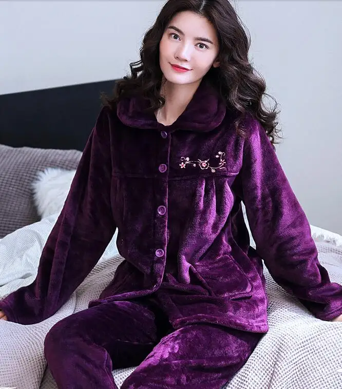 StyleC H5783 уплотненная фланель пижамы костюм для женщин среднего и среднего возраста Домашняя одежда мама с длинным рукавом осенне-зимняя Пижама - Цвет: StyleC