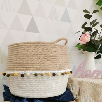 

New CottonThread Storage Bucket Tassel Organizer Hairball Decoration Storage Toy Basket Foldable Clothes Home Storage Baskets