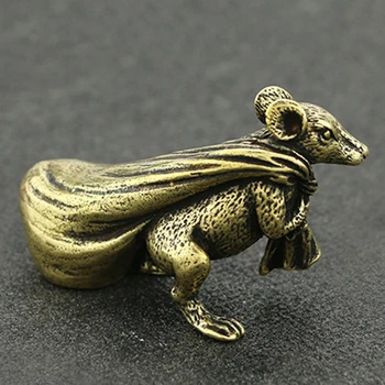 

1xCopper Mouse Money Bag Desk Ornaments Chinese Brass Animal Miniatures Decor