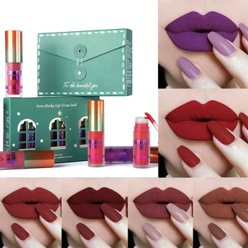 

6Pcs/Set Sunset Lip Gloss Waterproof Nude Lipstick Long Lasting Liquid Matte Lipstick Kit Lip Gloss Lip Makeup Suits Gift