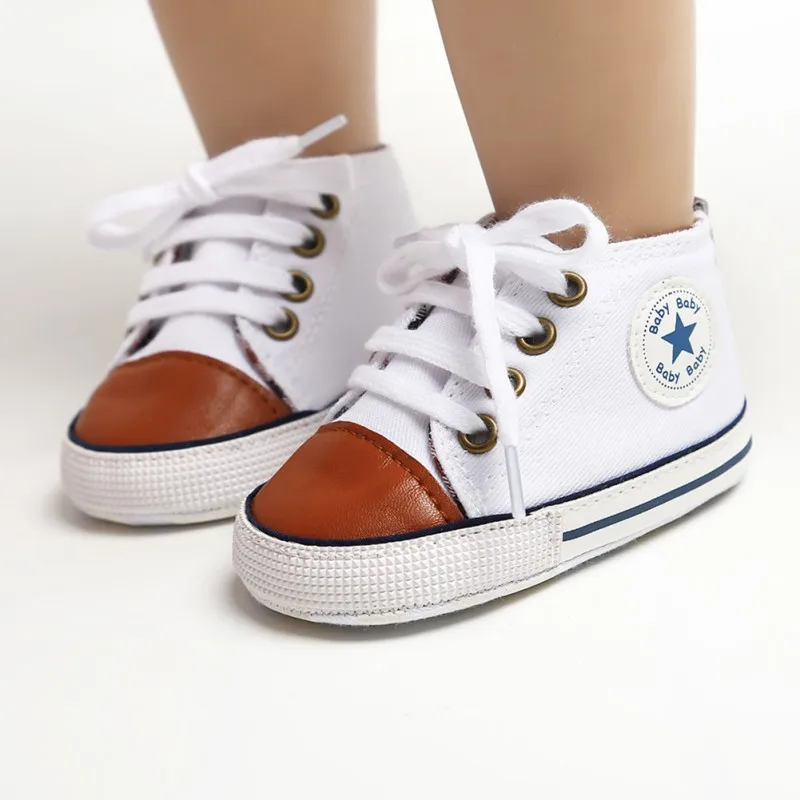 Детская парусиновая обувь со звездой для новорожденных мальчиков и девочек, обувь для малышей, мягкие Нескользящие кроссовки для детей 0-18 месяцев