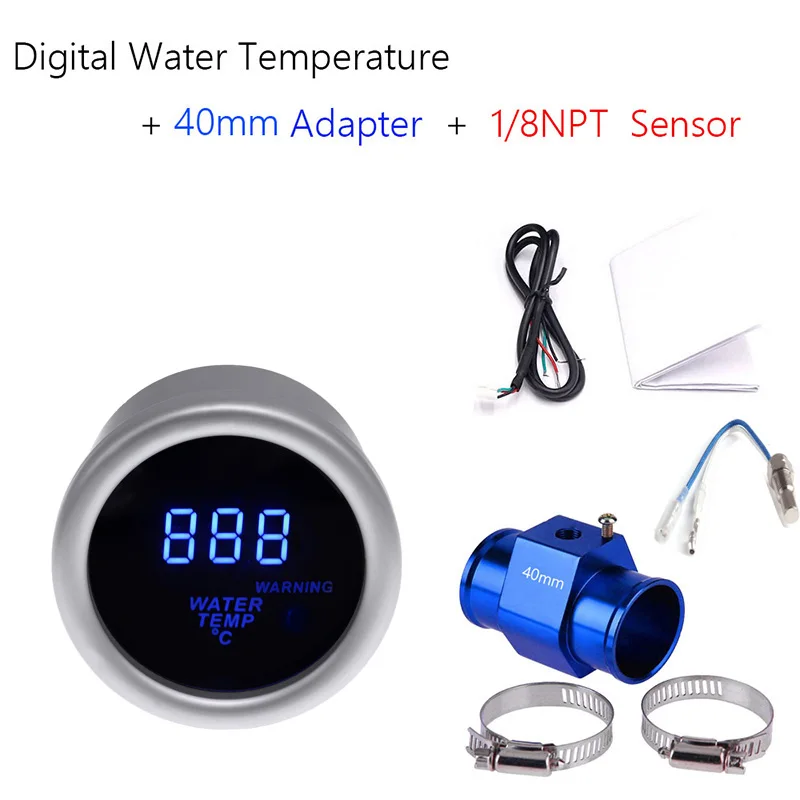 52mm Motorcycle Thermometer Digital Car Water Temperature Gauge 40~150 Celsius With Water Temp Joint Pipe Adapter 1/8NPT Sensor - Цвет: 40mm Adapter