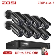 ZOSI 8CH 720P 4 в 1 TVI CVBS AHD CVI камера видеонаблюдения DVR Комплект ночного видения безопасности пули дома набор камер наблюдения Системы