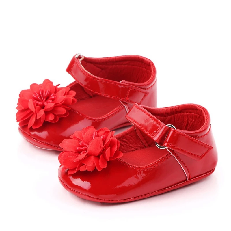 Newborn Baby PU Leather Shoes Baby Girl Baby Cute Prewalker Flower Soft Soled Non-slip Footwear Crib Shoes
