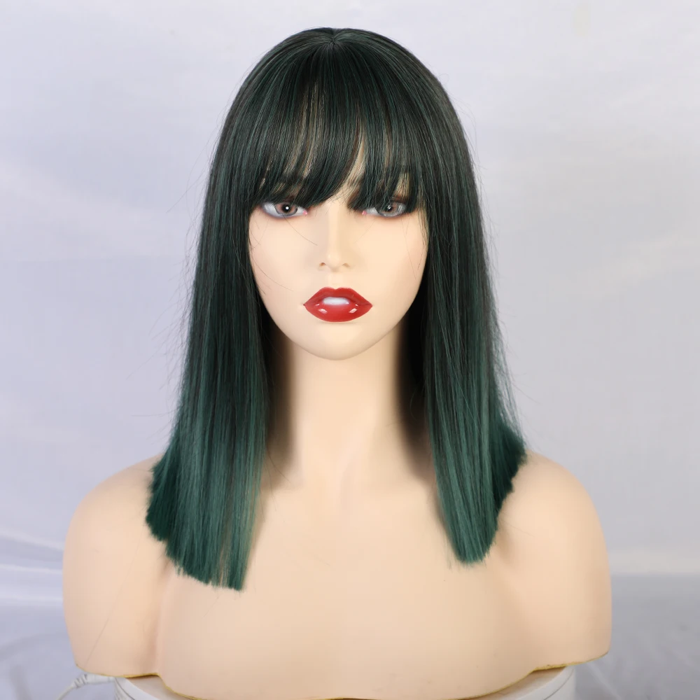 EASIHAIR зеленый Омбре прямые синтетические парики с челкой для женщин термостойкие косплей парики средней длины волосы боб парики