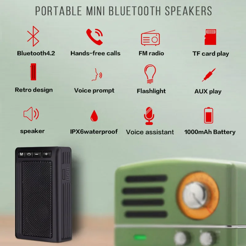 Портативный фонарик Bluetooth динамик водонепроницаемый поддержка tf-карты для наружного прогулочные, скальные OC