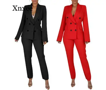 

Women Pantsuit Blazer And Pants Set Elegant Formal Office Suit Jacket Trousers Business Female Black Red Plus Size