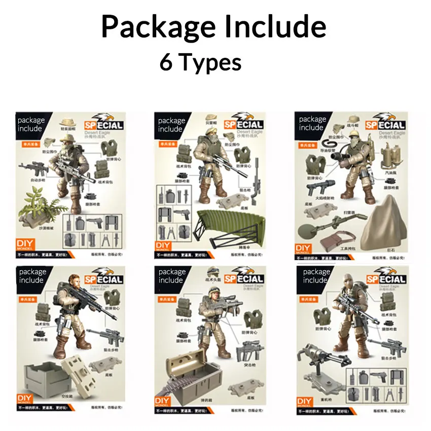 6 set Soldier SP 6 стилей, набор мини-солдатиков, фигурки со строительными блоками, оружейный армейский совместим со всеми основными брендами, Военная серия, подарок для детей - Цвет: 6 set Soldier SP