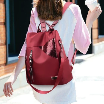

Women Oxford Cloth Backpacks Ladies Anti-theft Backpack College Bag Tarpaulin Stitching Sequins Waterproof Backpack Female Bags