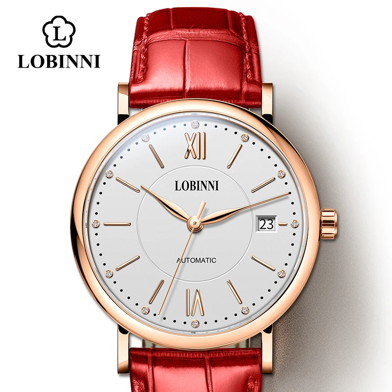 rose-white-red-r Швейцария LOBINNI Топ люксовый бренд часы для женщин сапфир relogio Япония MIYOTA автоматические механические мужские часы - Цвет: rose-white-red-r