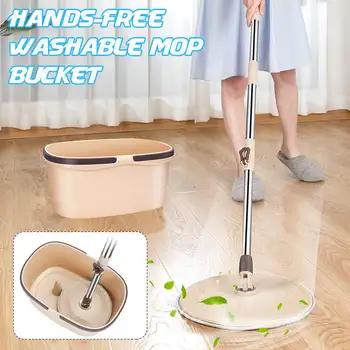 

Hands-Free Washable Flat Mop Lazy Set Flat Floor Dust Mops Sweeper Cleaning Tool Washable Pads Window Cleaning Bucket Mop Rack